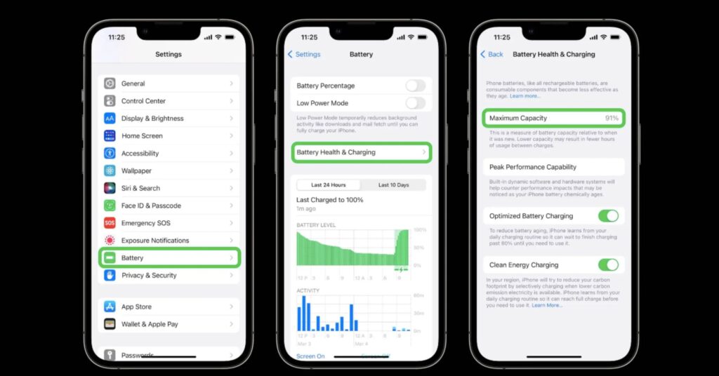 การตรวจสอบสุขภาพแบตเตอรี่ iPhone สามารถทำได้ผ่านการตั้งค่า